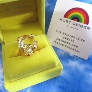 Kurt Geiger London Eagle Stone Clear Asymmetrical Shape Cocktail Ring Size 7